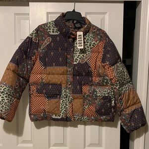 Urban Outfitters Multicolor Patchwork Puffer Jacket